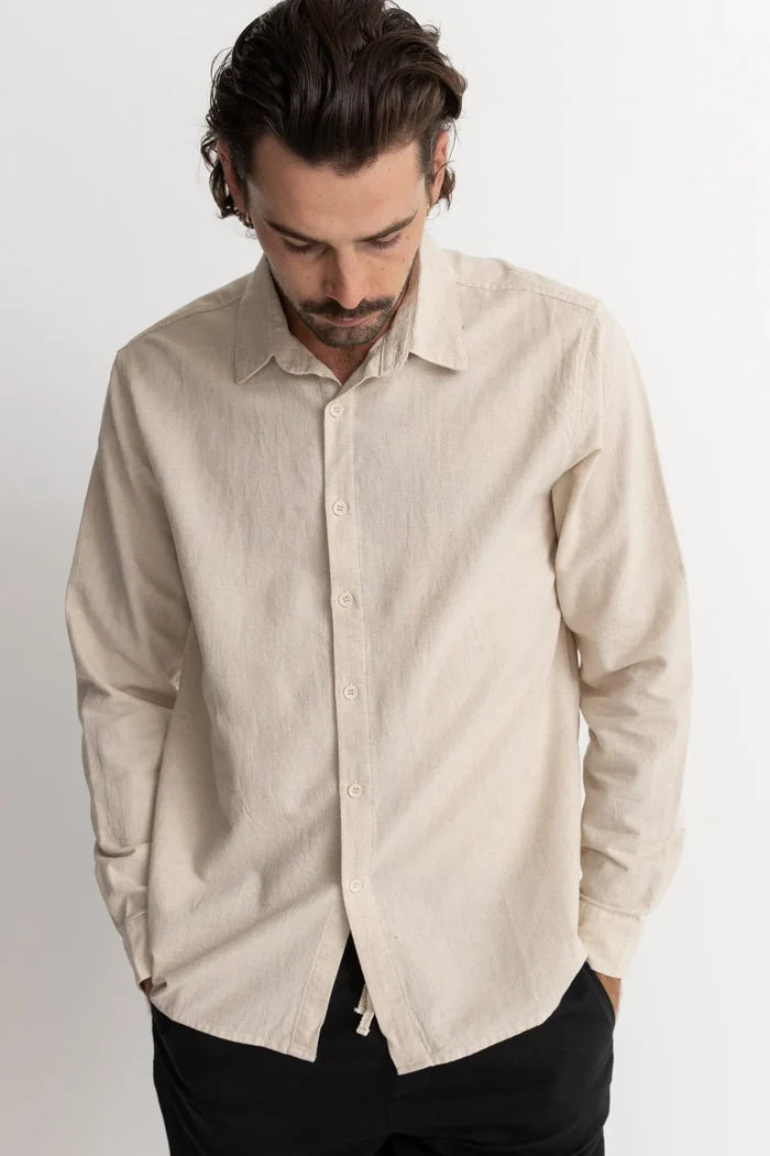Classic Linen Long Sleeve Shirt in Sand - Madison's Niche
