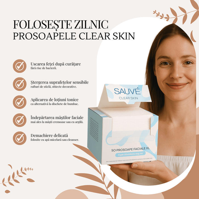 CLEAR SKIN - Prosoape Faciale XL Din Vascoza De Bumbac Super Absorbante De Unica Folosinta - skinseen.ro