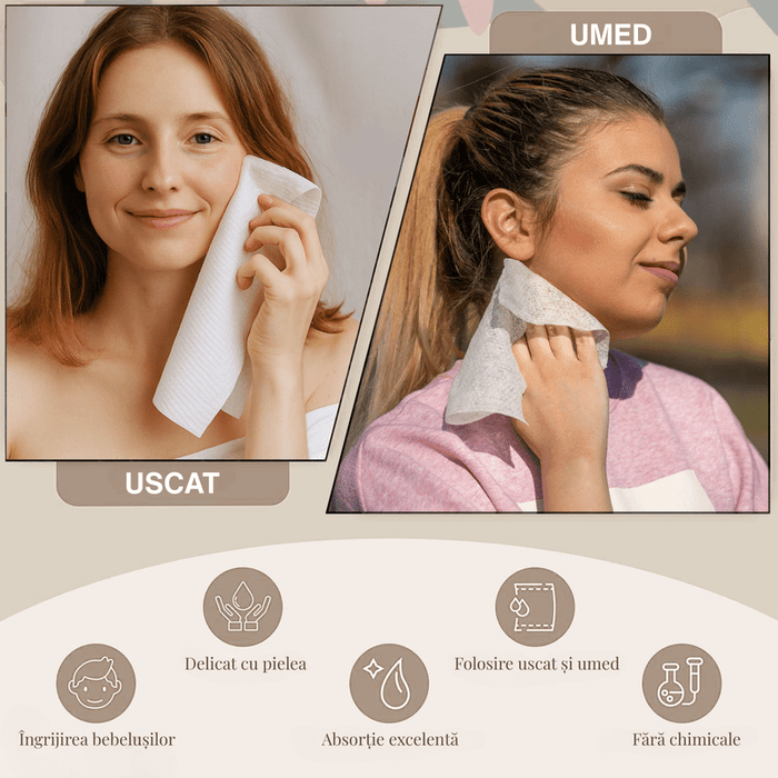 CLEAR SKIN - Prosoape Faciale XL Din Vascoza De Bumbac Super Absorbante De Unica Folosinta - skinseen.ro