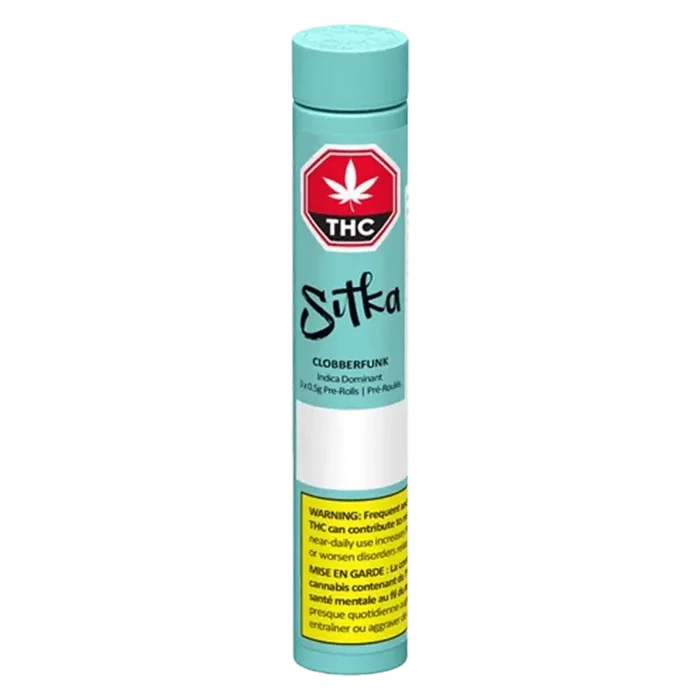 A close-up, slightly angled view of the Clobberfunk Pre Rolled 3 x 0.5 g package, showcasing its branding and white packaging.