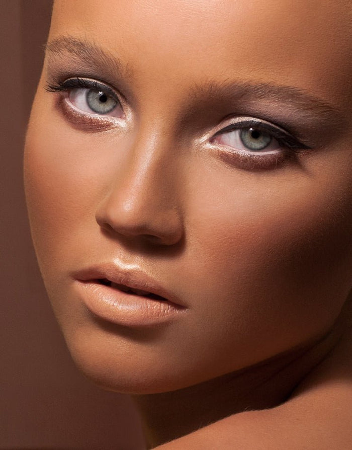 Contour Sculpting Powder model look on a brown background.
