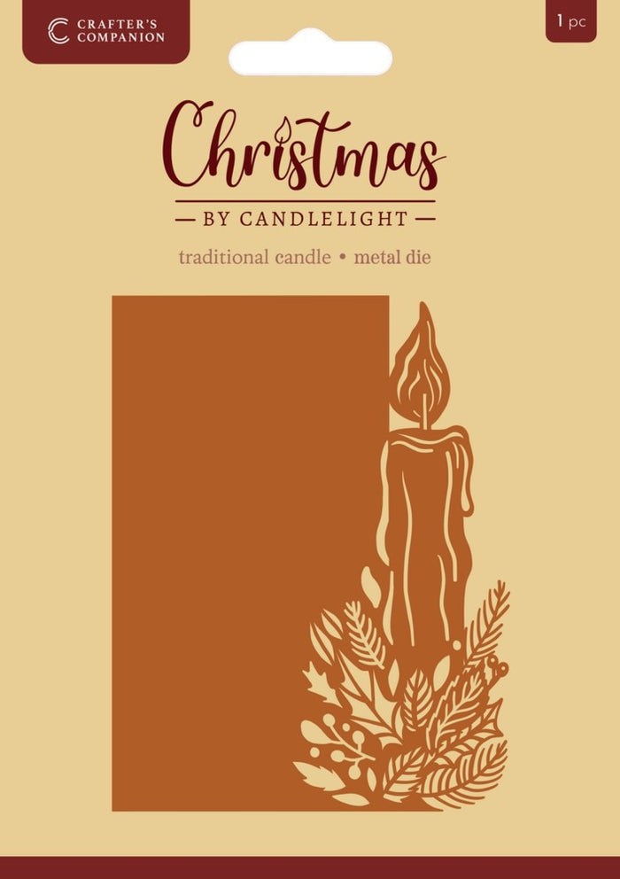Crafter's Companion - Die - Christmas by Candlelight - Traditional Candle. Size: 2.4'' x 5.7'' Available at Embellish Away in Bowmanville Ontario Canada.