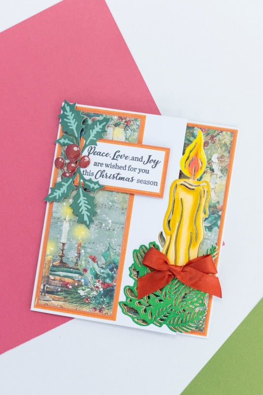 Crafter's Companion - Die - Christmas by Candlelight - Traditional Candle. Size: 2.4'' x 5.7'' Available at Embellish Away in Bowmanville Ontario Canada. Example by brand ambassador.