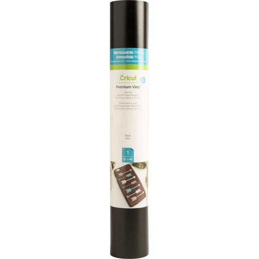 Cricut - Vinyl 12"X48" Roll - Black. Ideal for making removable decals, labels, home decor, media covers and other DIY projects! Cut intricate images that adhere but leave behind no stubborn residue. This package contains one 12x48 inch roll of vinyl. Imported. Available at Embellish Away located in Bowmanville Ontario Canada.