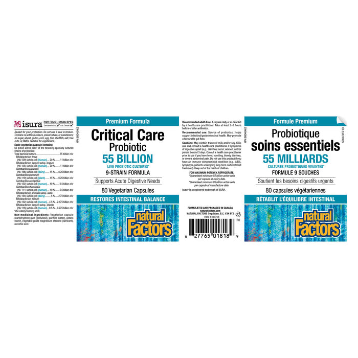 Natural Factors Critical Care Probiotic 55 Billion Label