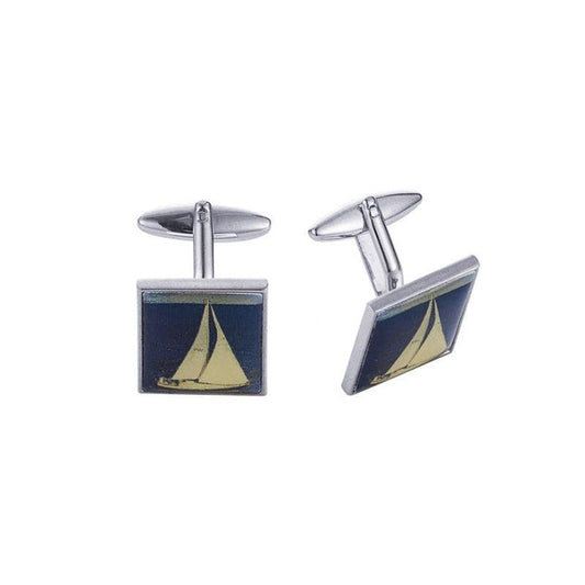 Cudworth Rhodium Plated Screen print Yacht CufflinksEnhance your formal attire with our Rhodium Plated Yacht Cufflinks, designed to make a sophisticated statement. These cufflinks feature a slender, polished finish thEnamel cufflinksCudworthTheodore Men's JewelryCudworth Rhodium Plated