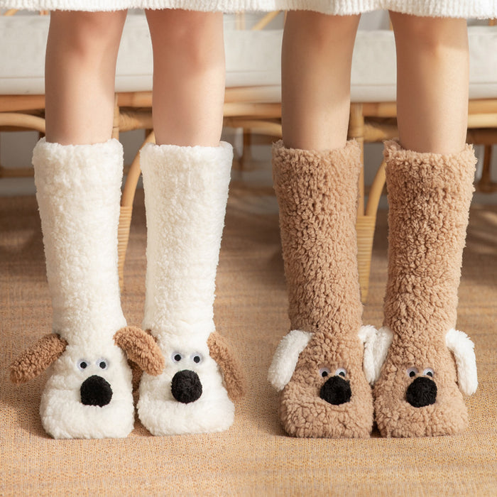 Cute Cartoon Dog Floor Socks Winter Warm Non-slip Plush Socks For Women 🇨🇳