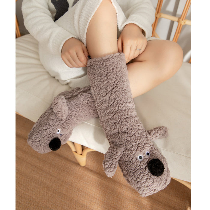 Cute Cartoon Dog Floor Socks Winter Warm Non-slip Plush Socks For Women 🇨🇳