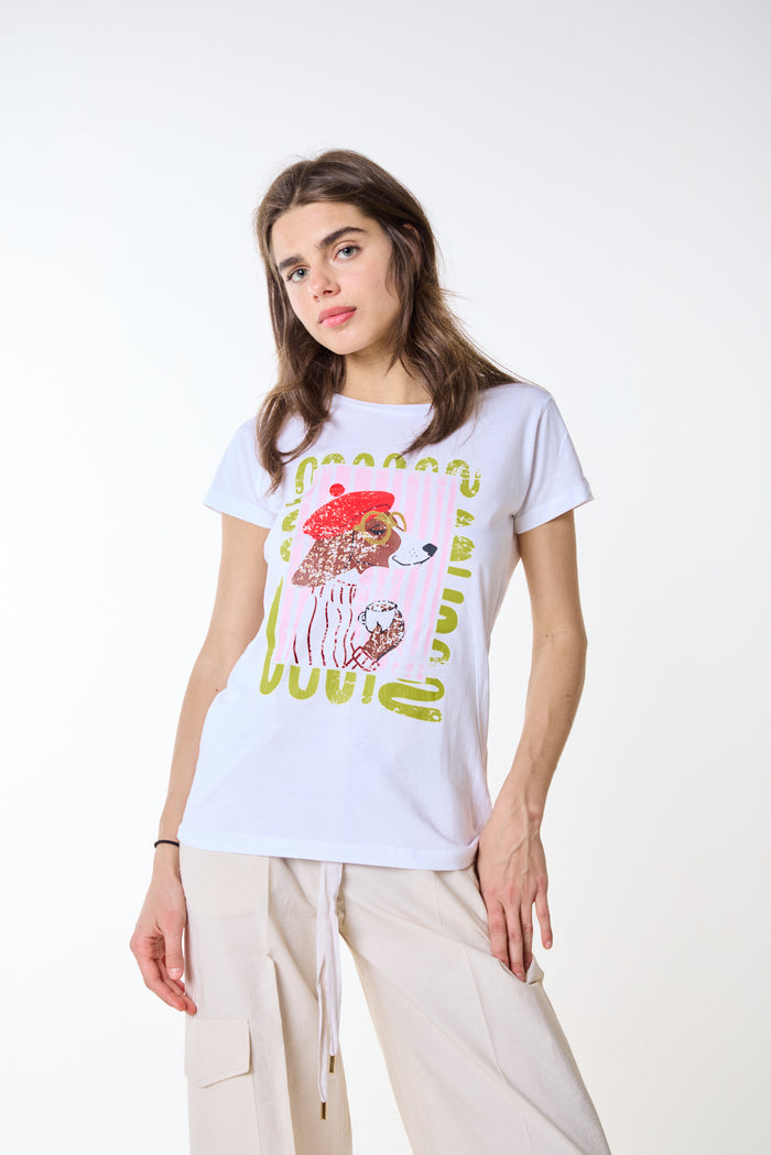 Cute dog graphic printed fitted t-shirt wholesale