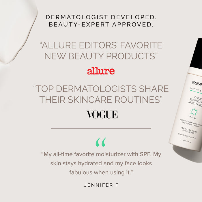Skincare product with text about dermatologist approval and beauty editor recommendations