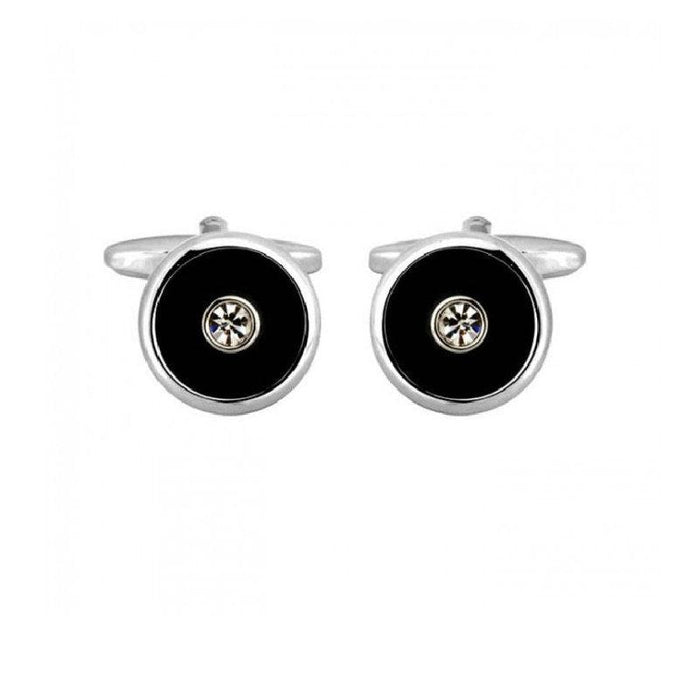 Dalaco Round Black with Centre Crystal Rhodium Plated CufflinksBlack Enamel Cufflinks with Centre Crystal Stone – Bold Elegance for Every Occasion
Make a statement with the Black Enamel Cufflinks with Centre Crystal Stone, an acEnamel cufflinksDalacoTheodore Men's JewelryDalaco Round Black with Centre Crystal Rhodium Plated Cufflinks