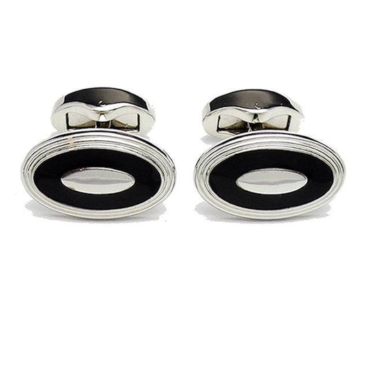 David Aster enamel oval cufflinks in black and silver with a sleek polished finish