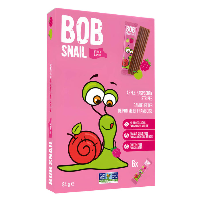 Package of Bob Snail Dehydrated Fruit Stripes Apple-Raspberry 6 Pack/84g