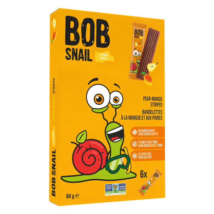 Package of Bob Snail Dehydrated Fruit Stripes Pear-Mango 6 Pack/84g