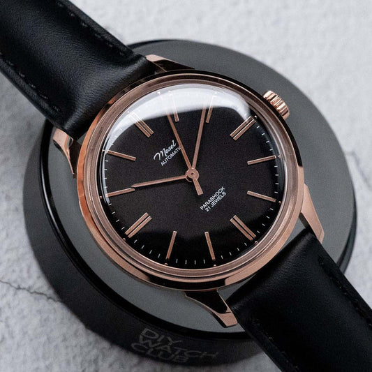 DIY Watchmaking Kit | 35mm Mosel - Black x Rose Gold Vintage Dress Watch w/ Miyota 82S0 or 8315