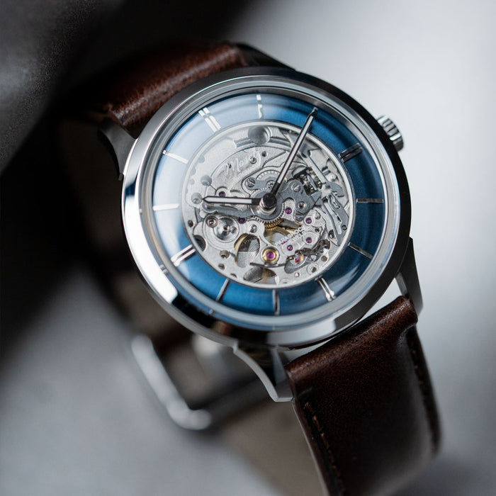 DIY Watchmaking Kit | 38.5mm Mosel series - Blue Skeleton Crystal Dial dress watch w/ Miyota 82S0