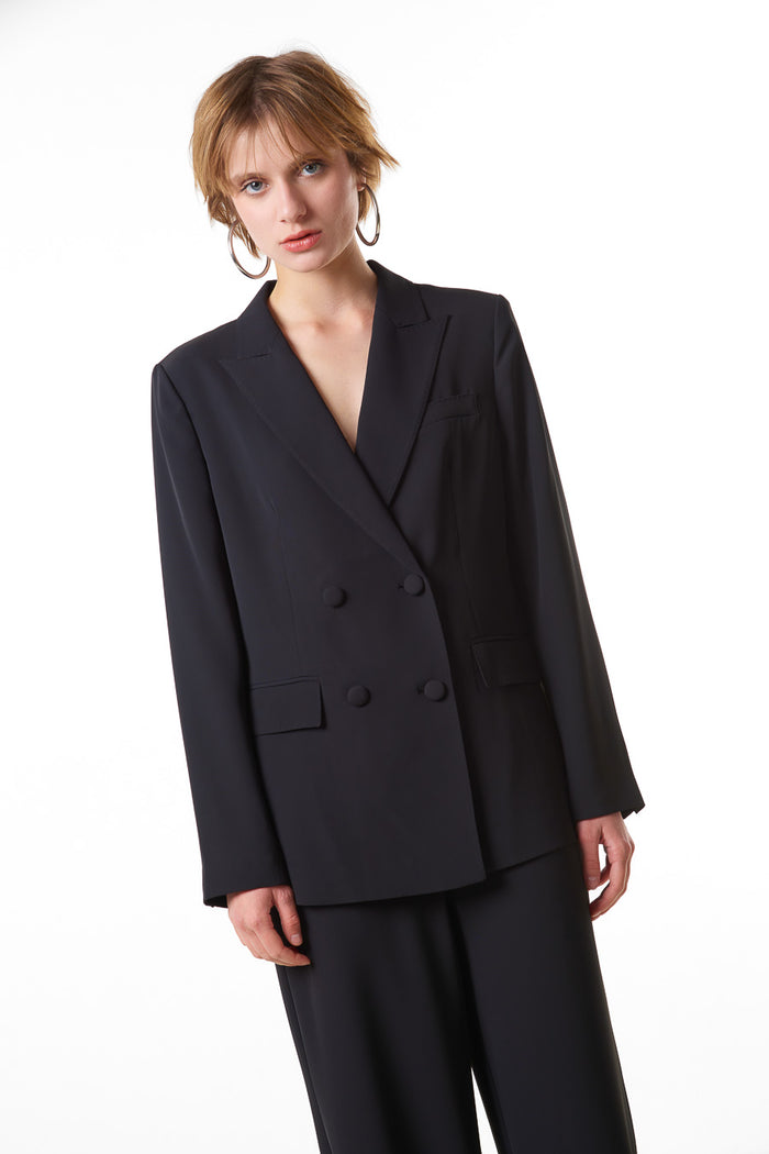 Double breasted tailored structured blazer wholesale