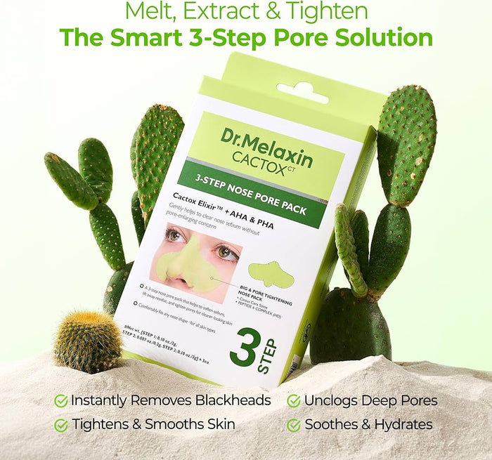 Dr. Melaxin Cactox 3 - Step Nose Pore Pack Set (3pcs) مجموعة دكتور ميلاكسين كاكتوكس لتنظيف مسام الأنف بثلاث خطوات - Princess Cosmetics Qatar