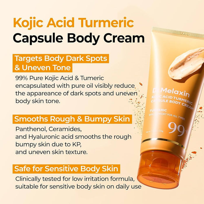Dr. Melaxin Kojic Acid Turmeric Capsule Body Cream 200g كريم الجسم بكبسولات الكركم وحمض الكوجيك من دكتور ميلاكسين - Princess Cosmetics Qatar