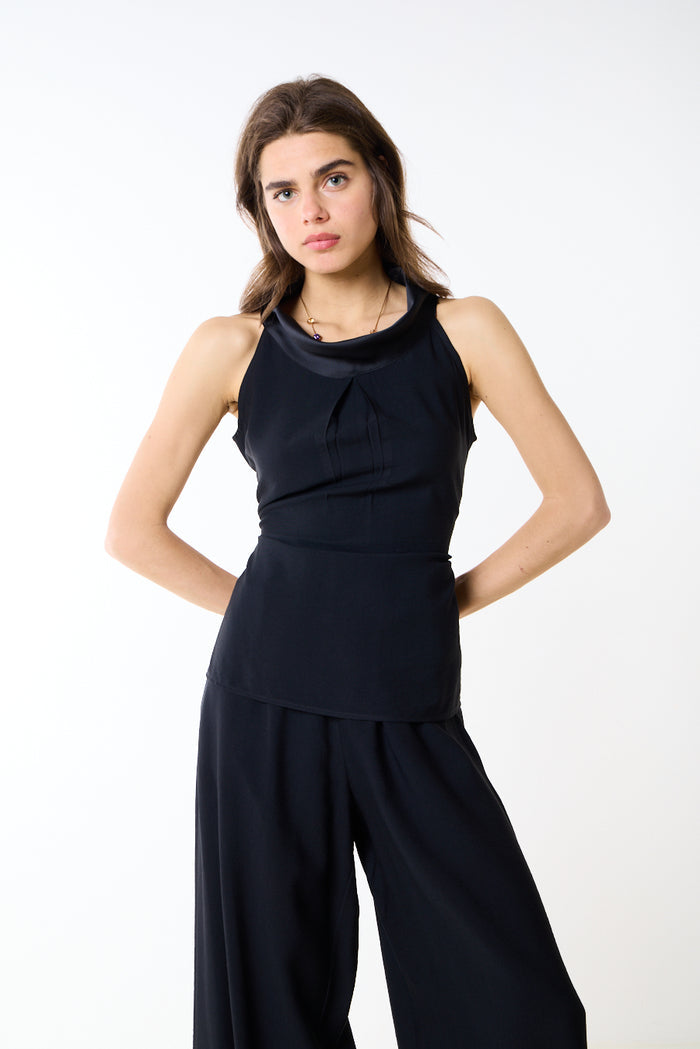 Draped cowl neckline sleeveless fitted top wholesale