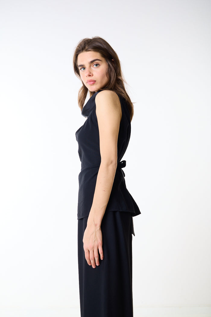 Draped cowl neckline sleeveless fitted top wholesale