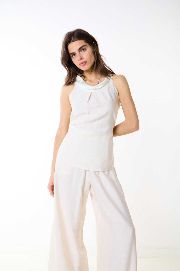 Draped cowl neckline sleeveless fitted top wholesale