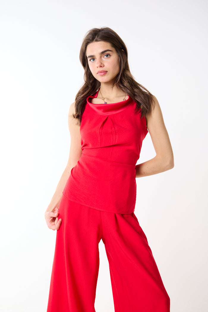 Draped cowl neckline sleeveless fitted top wholesale