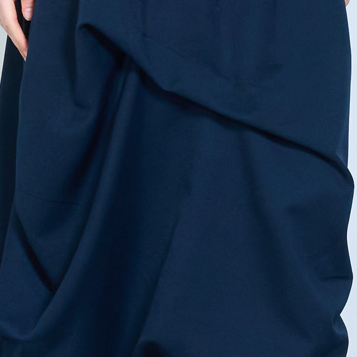 Draped elastic waist asymmetrical loose fit flowy trousers wholesale