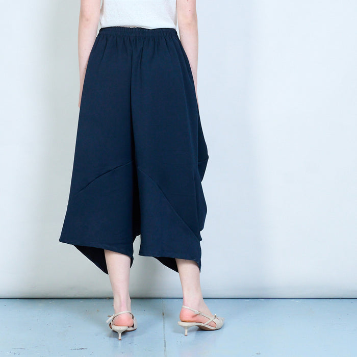Draped elastic waist asymmetrical loose fit flowy trousers wholesale