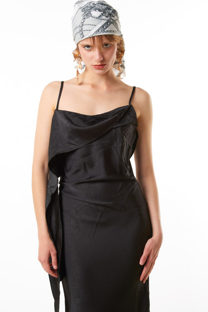 Draped satin strap maxi dress wholesale