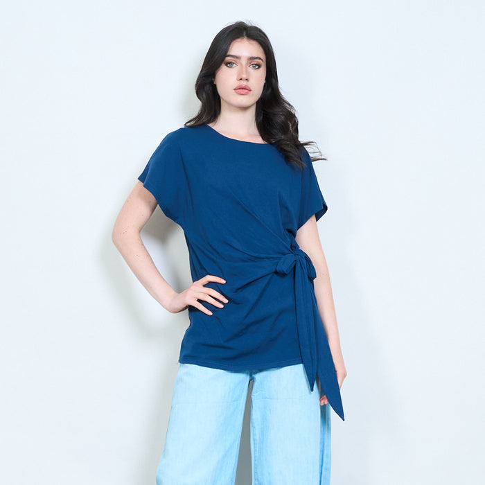 Draped side knot soft touch blouse wholesale