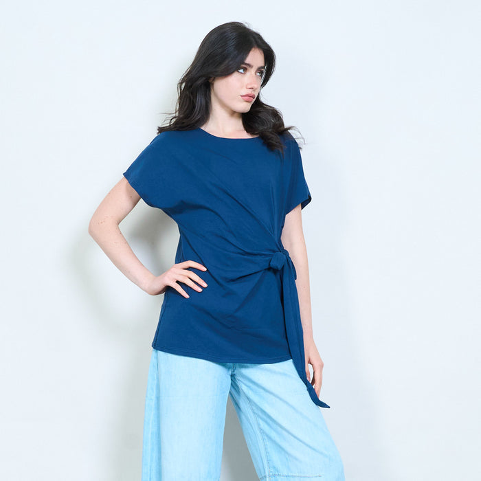 Draped side knot soft touch blouse wholesale