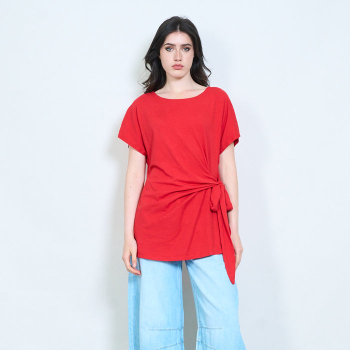 Draped side knot soft touch blouse wholesale
