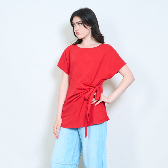 Draped side knot soft touch blouse wholesale