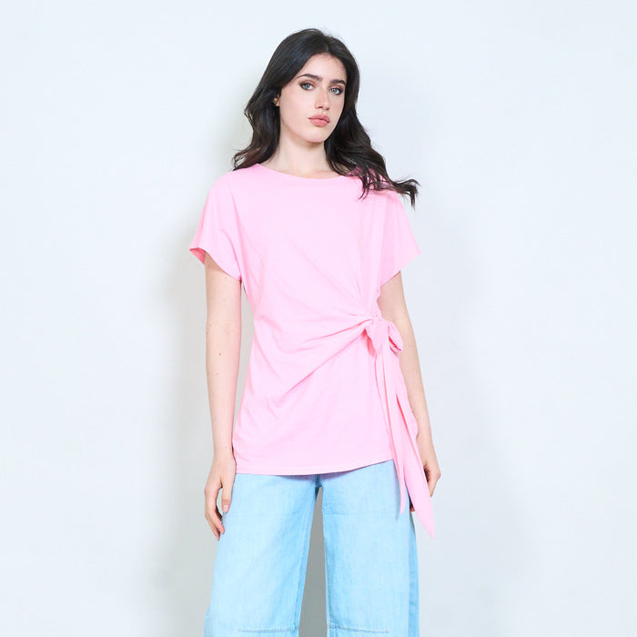 Draped side knot soft touch blouse wholesale