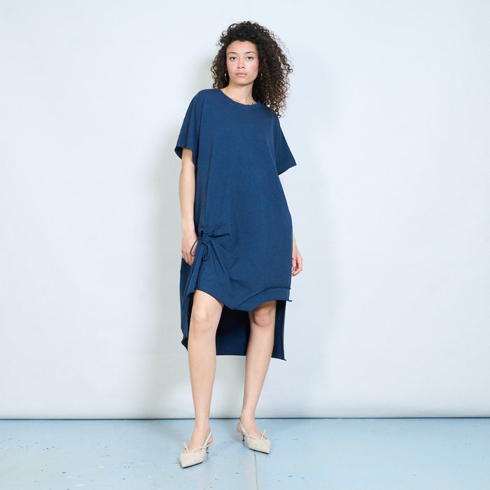 Drawstring side asymmetric midi dress wholesale