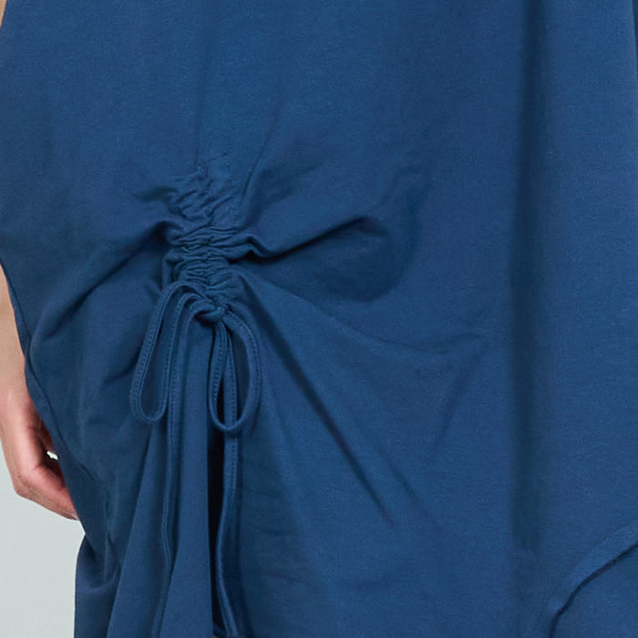 Drawstring side asymmetric midi dress wholesale