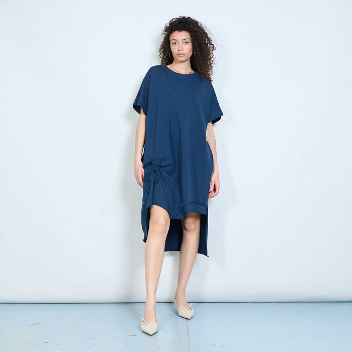 Drawstring side asymmetric midi dress wholesale