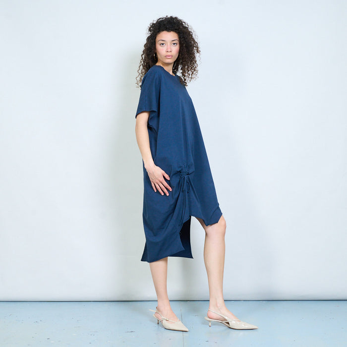 Drawstring side asymmetric midi dress wholesale
