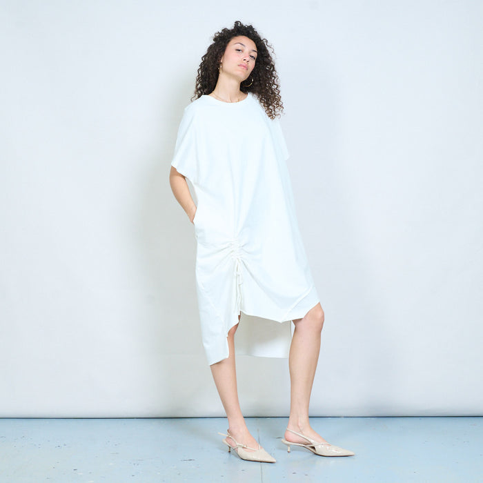 Drawstring side asymmetric midi dress wholesale
