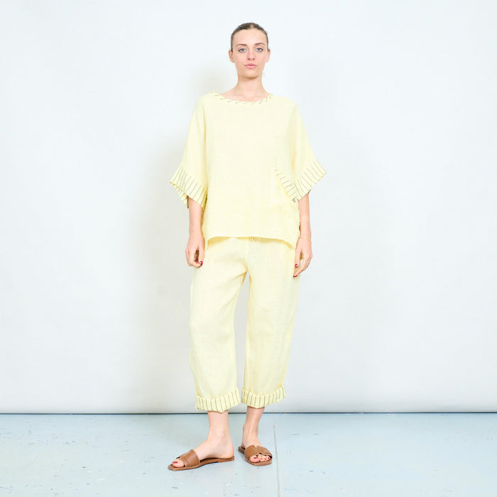 Drawstring waist relaxed trouser with contrast trim wholesale