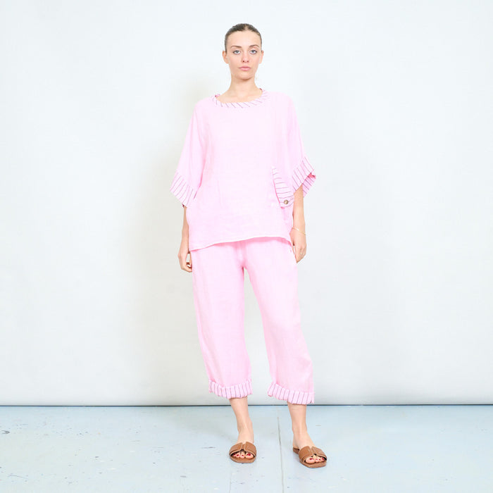 Drawstring waist relaxed trouser with contrast trim wholesale