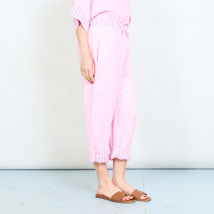 Drawstring waist relaxed trouser with contrast trim wholesale