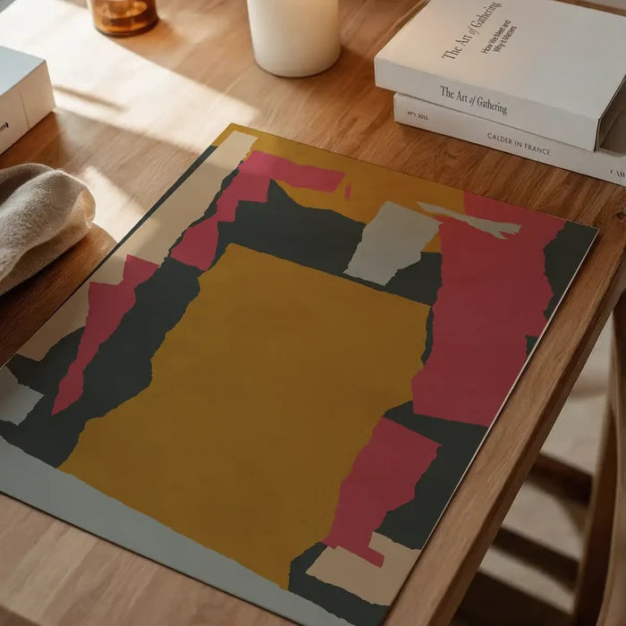 Earth Paper Collage 1 Print unframed on a home office desk