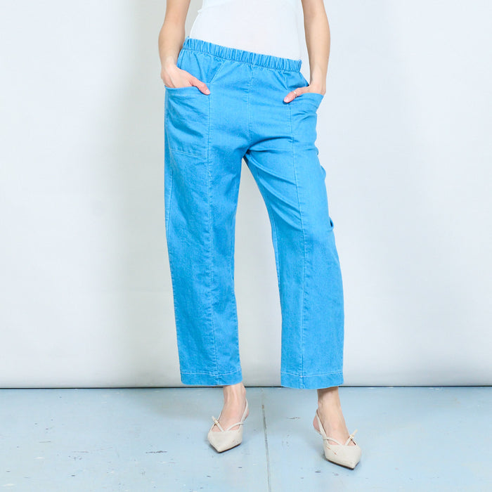 Elastic waist straight-leg denim trousers with front pocket detail wholesale