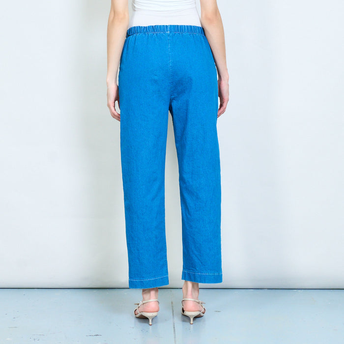 Elastic waist straight-leg denim trousers with front pocket detail wholesale