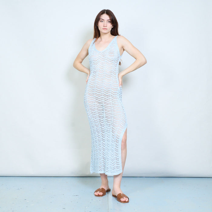 Elegant shimmer chevron open knit sleeveless bodycon maxi dress with deep v neckline wholesale