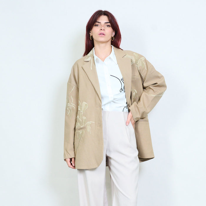 Embroidered botanical detail relaxed blazer wholesale