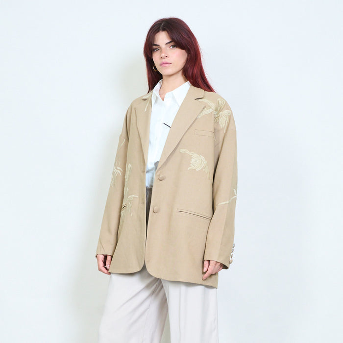 Embroidered botanical detail relaxed blazer wholesale