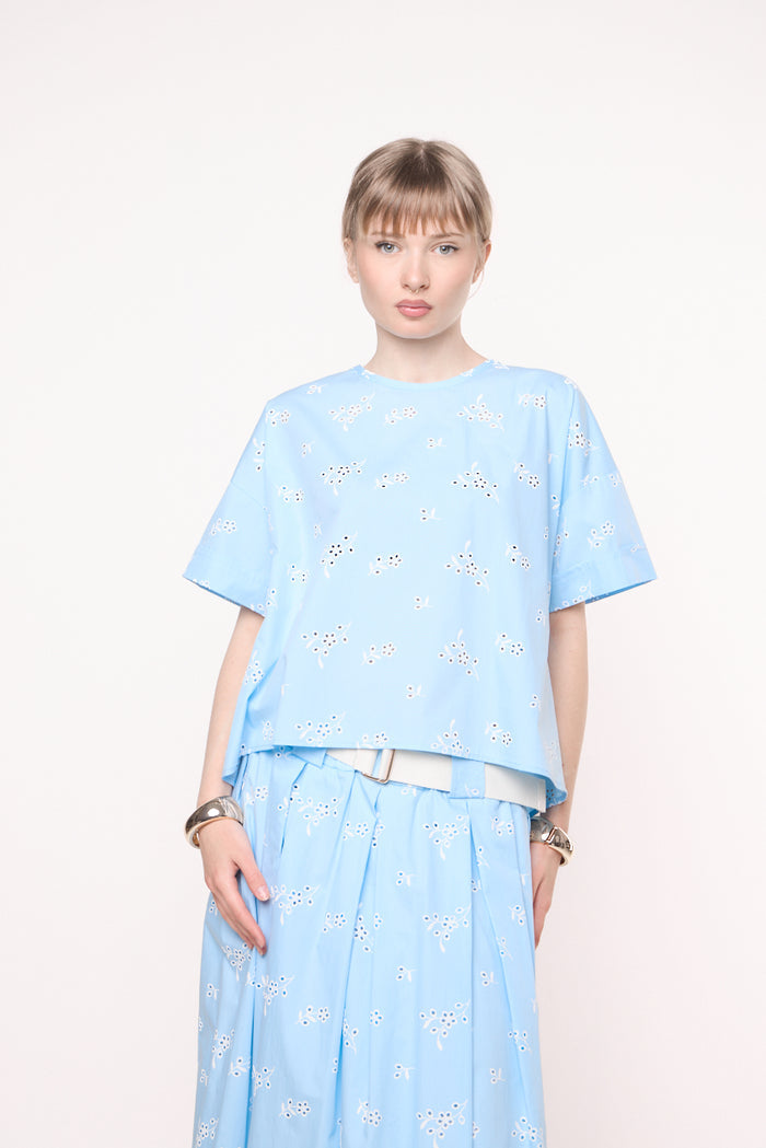 Embroidered cotton boxy top wholesale